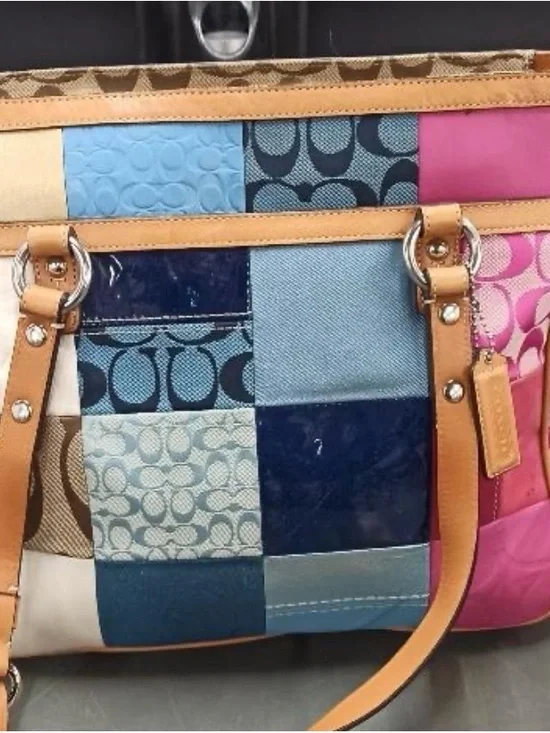 Vintage Coach Patchwork Multicolor Signature Bag Y2K Leather Canvas Shoulder Bag - Picture 2 of 6